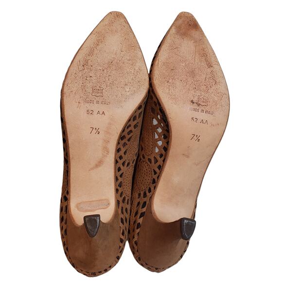 Via Spiga Heels Womens 7.5/52AA Shoes Cutout Brown Pointed Toe Made in Italy - Picture 6 of 8